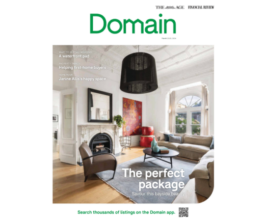Domain magazine cover issue where White Pebble Interiors, Frances Cosway, was interviewed for alternatives for engineered stone